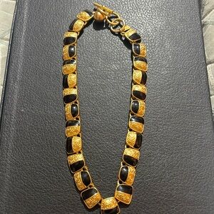 Vintage Talbot black enamel and gold necklace